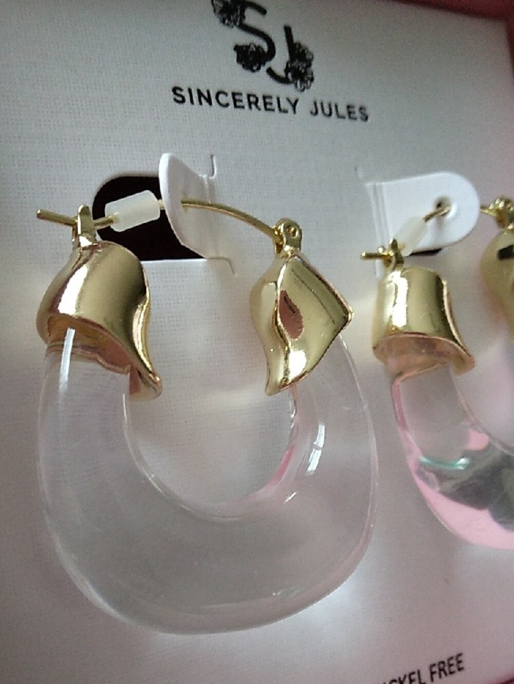 Sincerely Jules Gold and Clear Sculpted Hoop Earrings - Picture 6 of 7